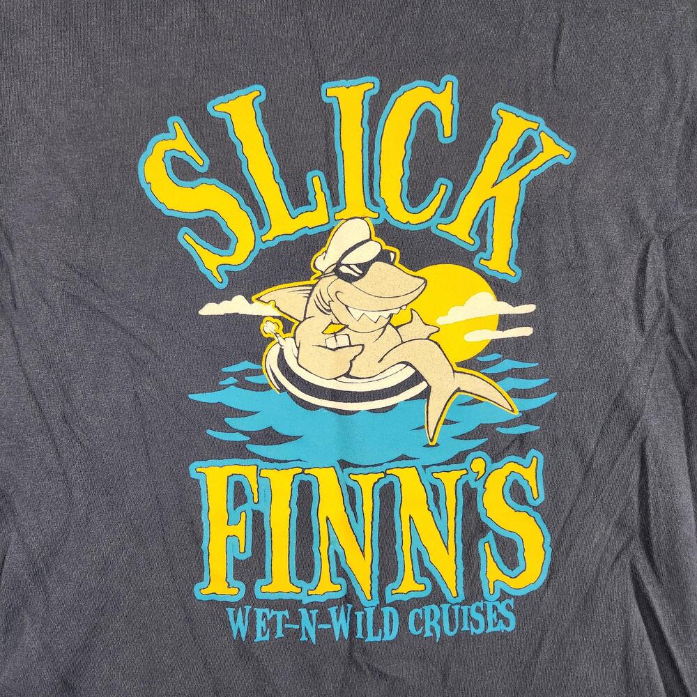 Vintage Old Navy Slick Finns Shirt Mens XL Blue Shark Cruise Graphic Wet N Wild